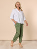 Sarah Linen Pleat Hem Pant - Khaki