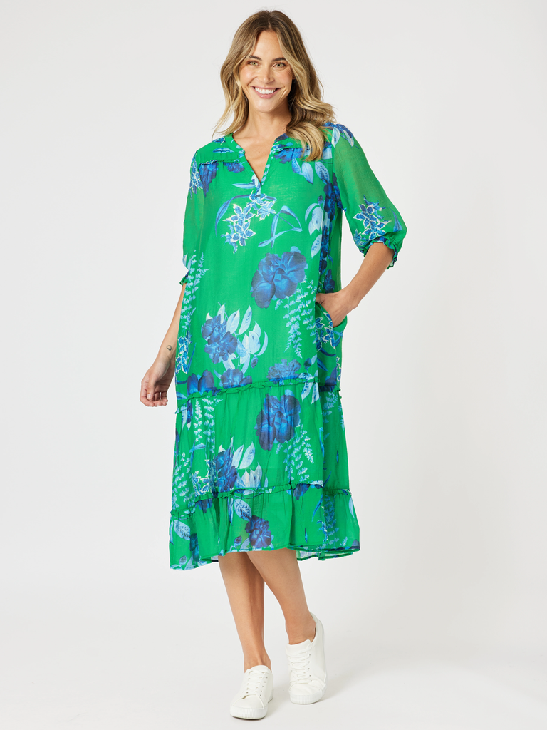 Garden Bloom Dress-Elm Blue