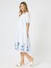 Mykonos Embroidered Dress - White Blue