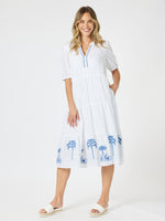 Mykonos Embroidered Dress - White Blue