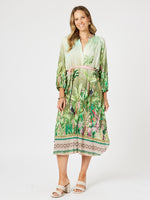 Toucan Midi Dress - Green Pink