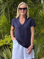 Beau Lino V Neck Top - Navy