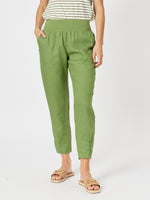 Sarah Linen Pleat Hem Pant - Basil