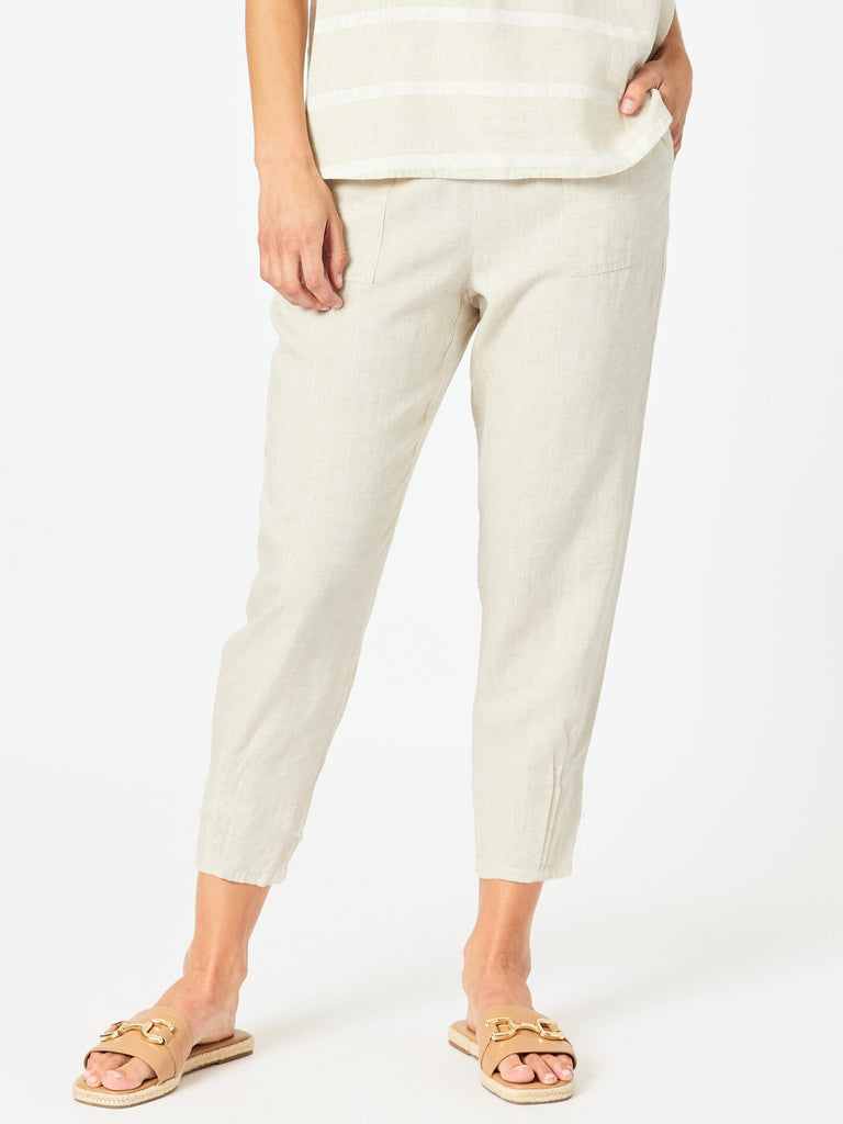 Sarah Linen Pleat Hem Pant - Natural