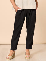 Sarah Linen Pleat Hem Pant - Black