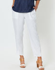 Jersey Waist Linen Pant - White