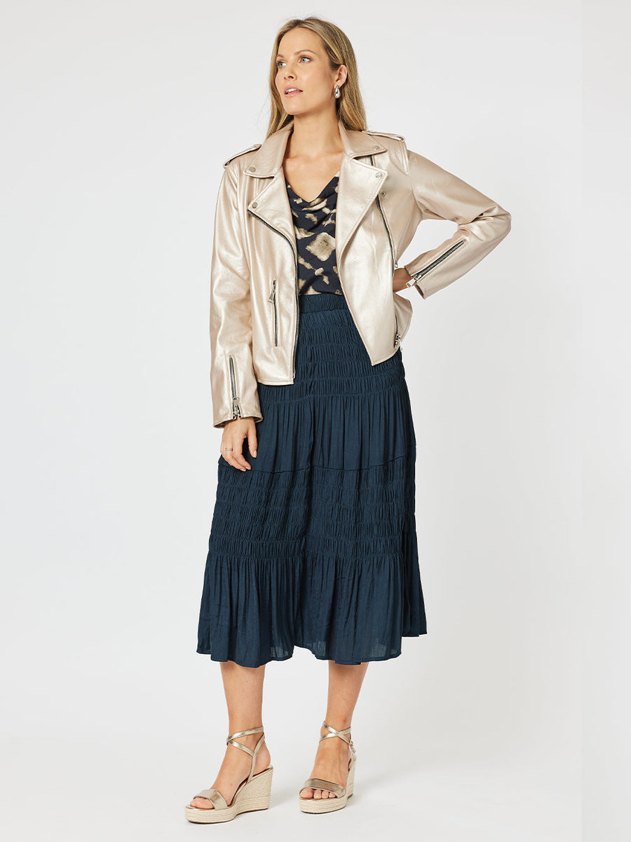 Luxe Shirred Skirt - Navy