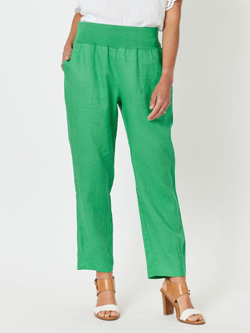 Jersey Waist Linen Pant - Emerald