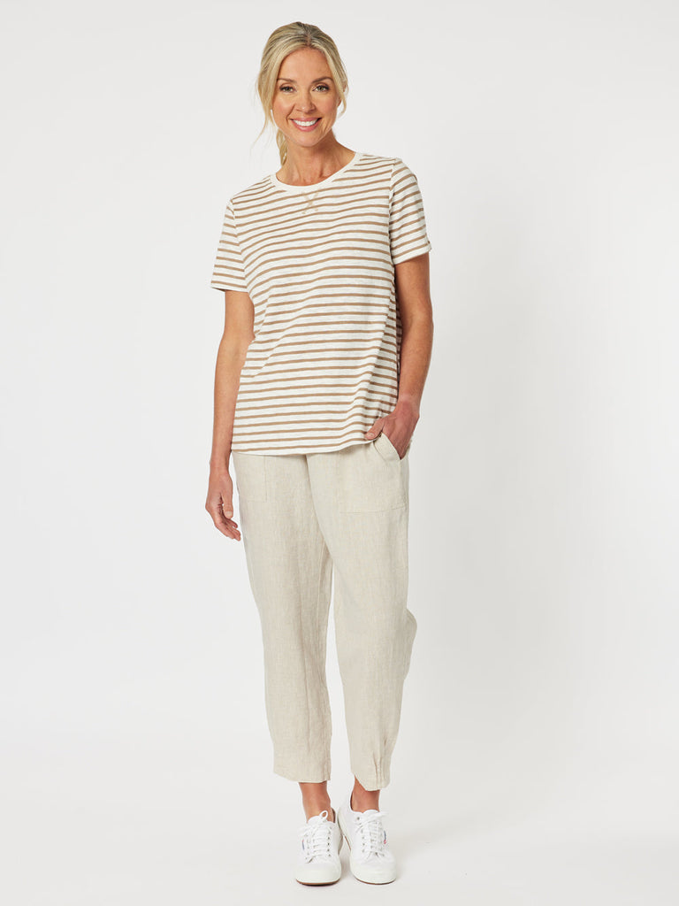 Sarah Linen Pleat Hem Pant White