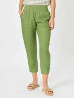 Sarah Linen Pleat Hem Pant - Basil