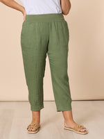 Sarah Linen Pleat Hem Pant - Khaki