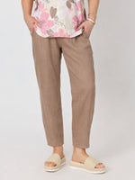 Sarah Linen Pleat Hem Pant - Mocha