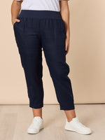 Sarah Linen Pleat Hem Pant - Navy