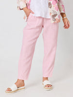 Sarah Linen Pleat Hem Pant - Pale Pink