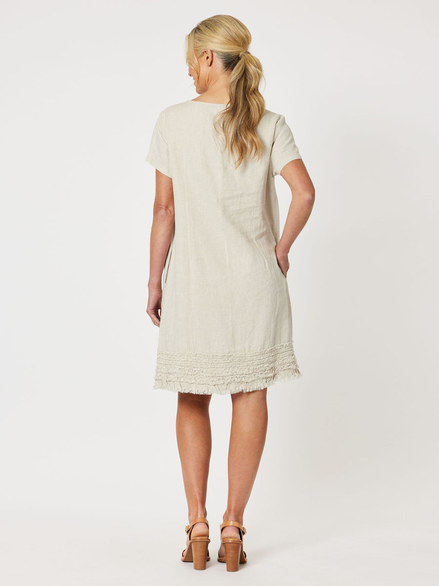 Ruffle Hem Linen Dress - Natural