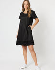 Ruffle Hem Linen Dress - Black