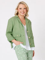 Danielle Cropped Linen Blazer - Fern