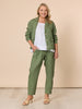 Sarah Linen Pleat Hem Pant - Khaki