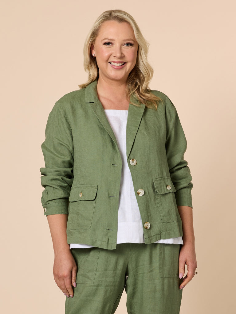 Danielle Linen Jacket - Khaki