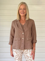 Danielle Cropped Linen Blazer - Mocha