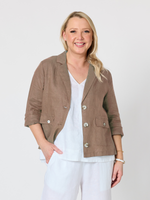 Danielle Cropped Linen Blazer - Mocha