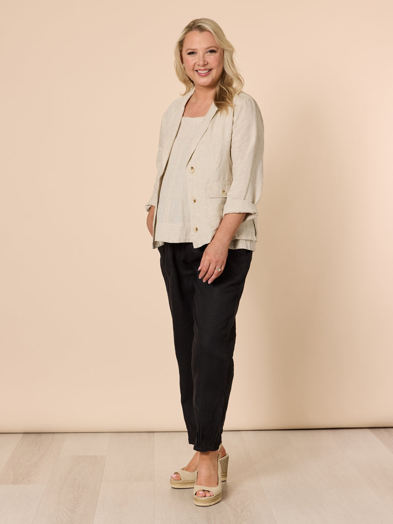 Danielle Linen Cropped Blazer - Natural