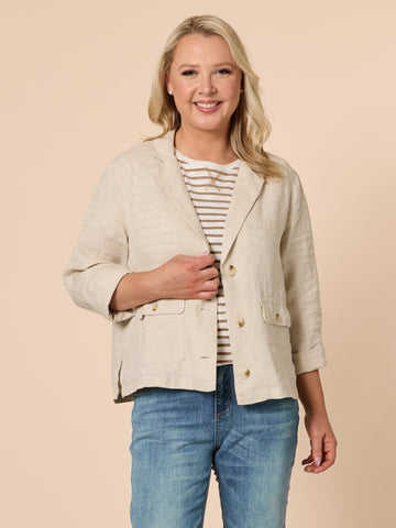 Danielle Linen Cropped Blazer - Natural