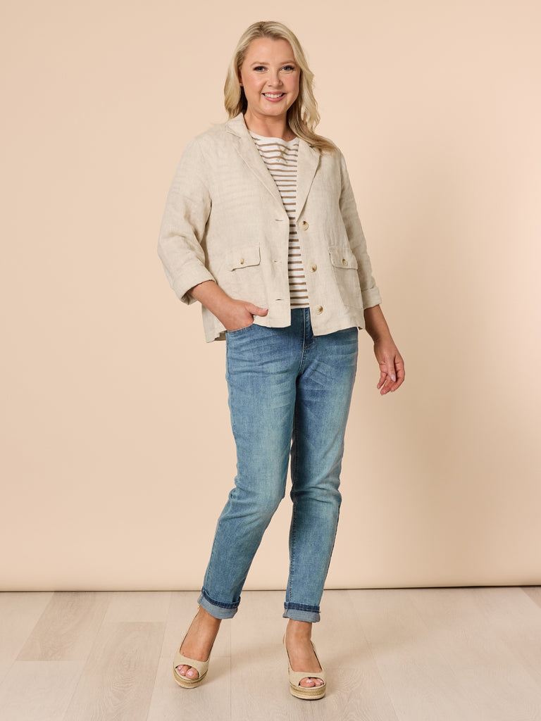 Danielle Linen Cropped Blazer - Natural