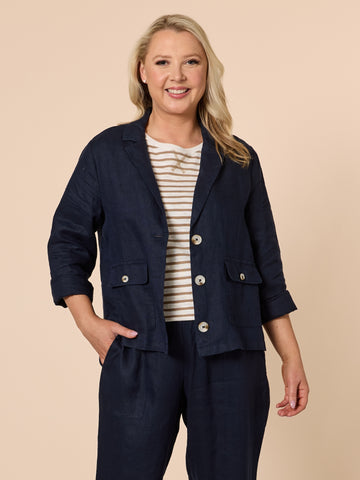 Danielle Linen Cropped Blazer - Navy GORDON SMITH