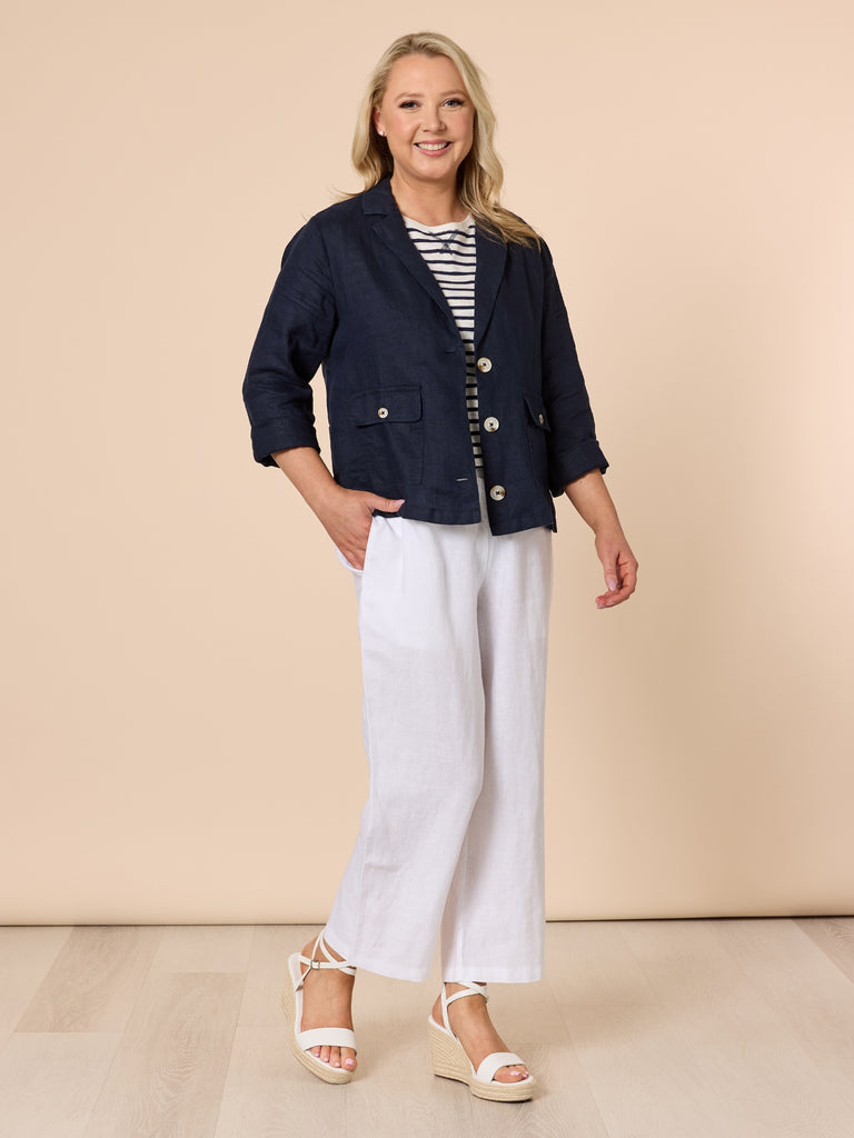 Lara Linen Wide Leg Pant - White gorodon smith
