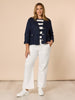 Danielle Linen Cropped Blazer - Navy