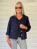 Danielle Cropped Linen Blazer - Navy