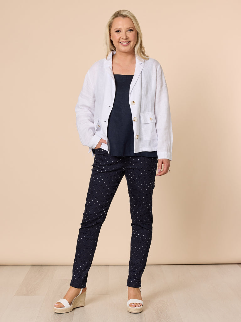 Danielle Linen Cropped Blazer - White GORDON SMITH