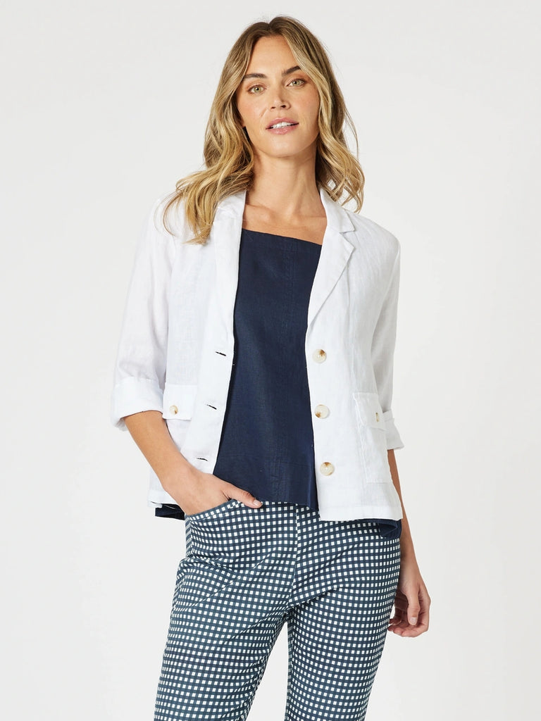 Danielle Linen Cropped Blazer - White