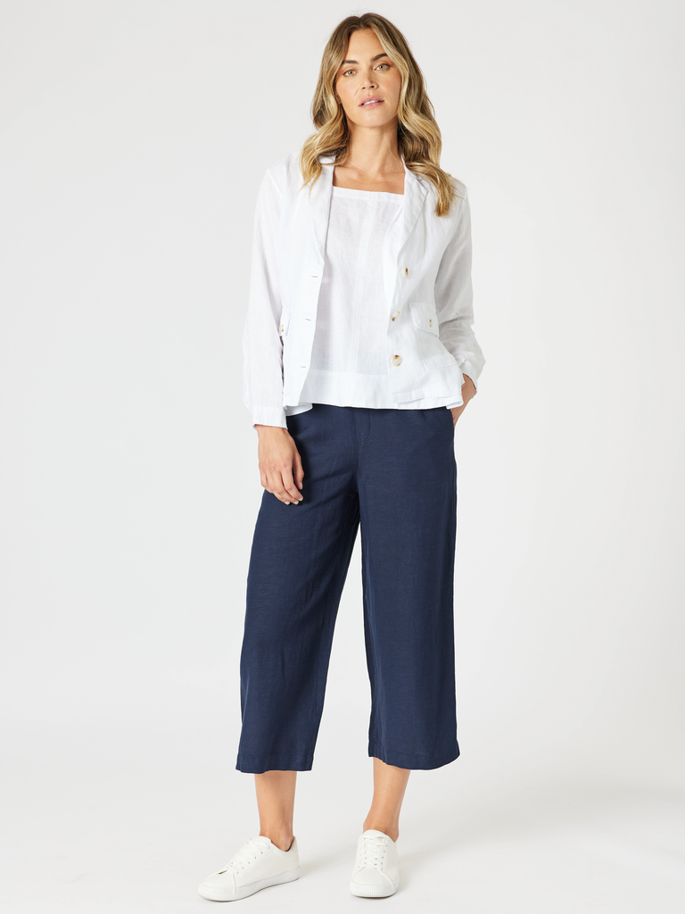 Danielle Linen Cropped Blazer - White