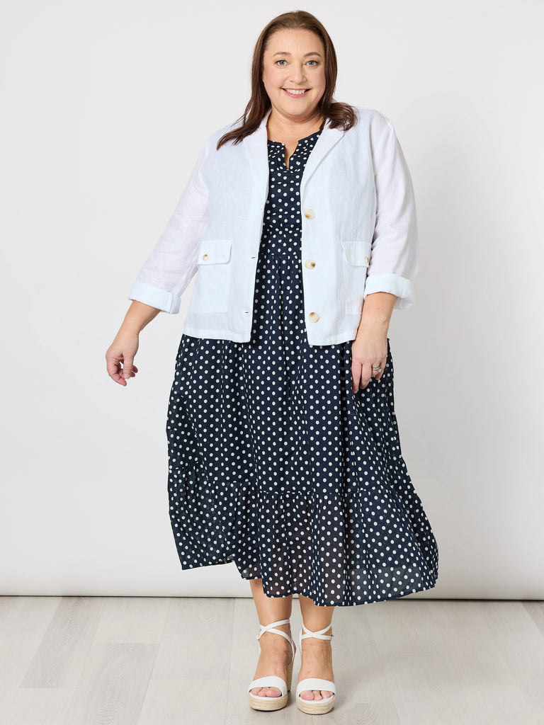 Danielle Linen Cropped Blazer - White