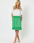 Ruffle Hem Linen Skirt - Emerald