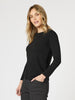 Classic Cotton Rib Long Sleeve Top - Black