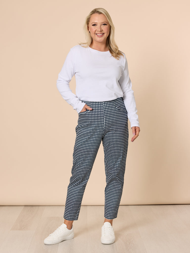 Alexis Gingham Print Pant - Navy gordon smith
