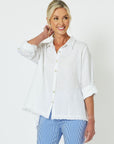 Ruffle Hem Linen Shirt - White