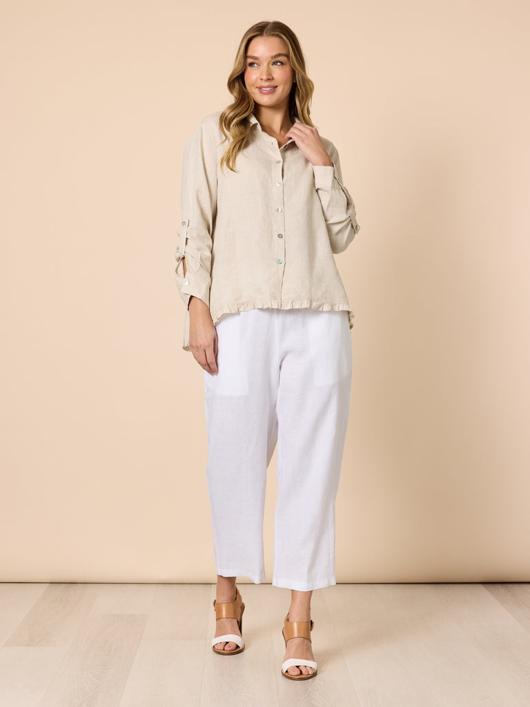 Ruffle Hem Linen Shirt - Natural