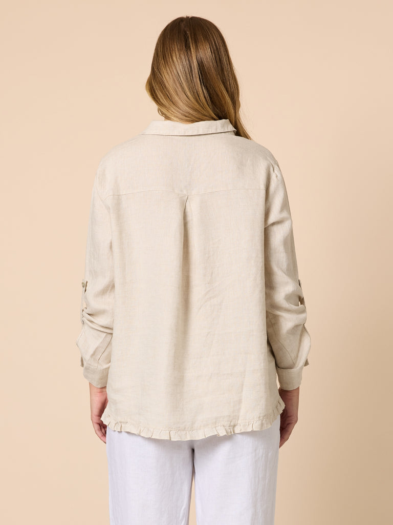 Ruffle Hem Linen Shirt - Natural