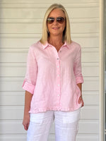 Ruffle Hem Linen Shirt - Pale Pink
