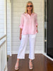 Ruffle Hem Linen Shirt - Pale Pink