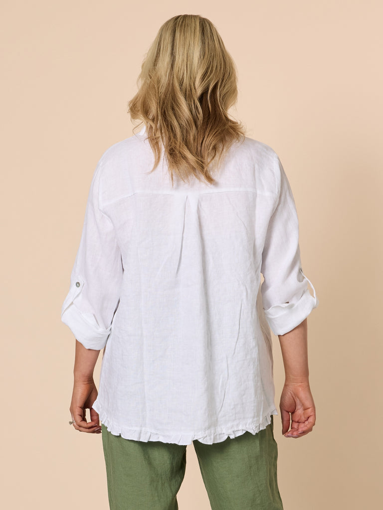 Linen Ruffle Hem Shirt - White GORDON SMITH