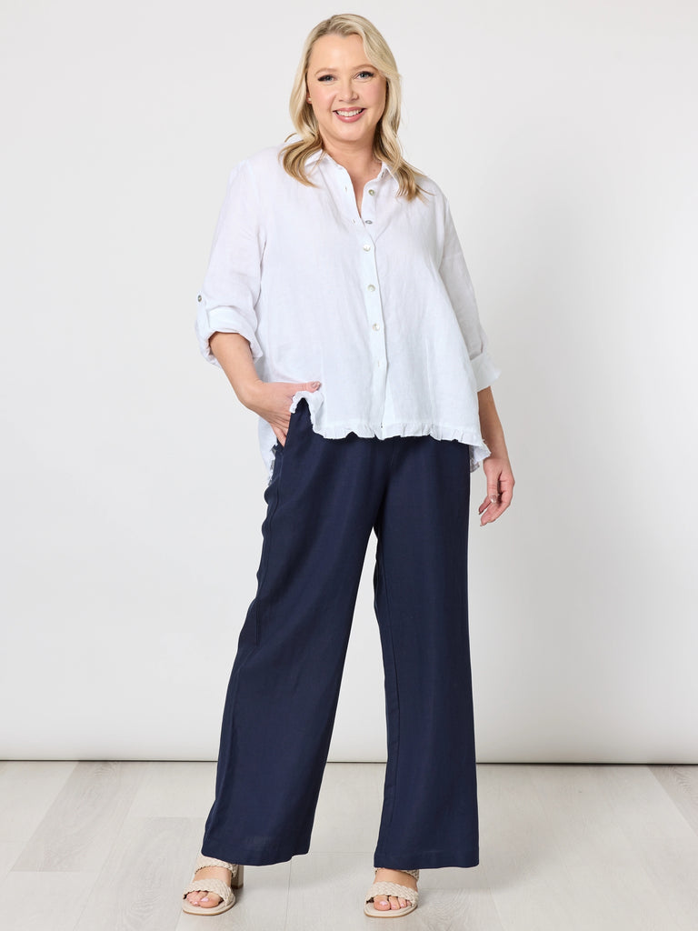Lino Wide Leg Pant - Navy