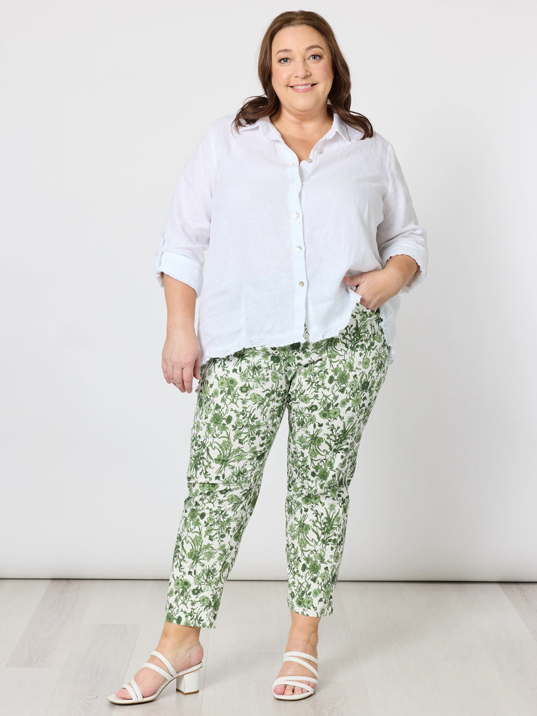 Alexandria Floral Pant - Basil White