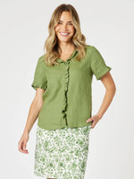 Tiffany Short Sleeve Linen Top - Basil