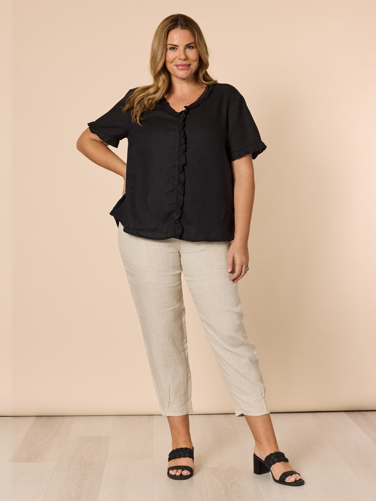 Tiffany Short Sleeve Linen Top - Black GORDON SMITH