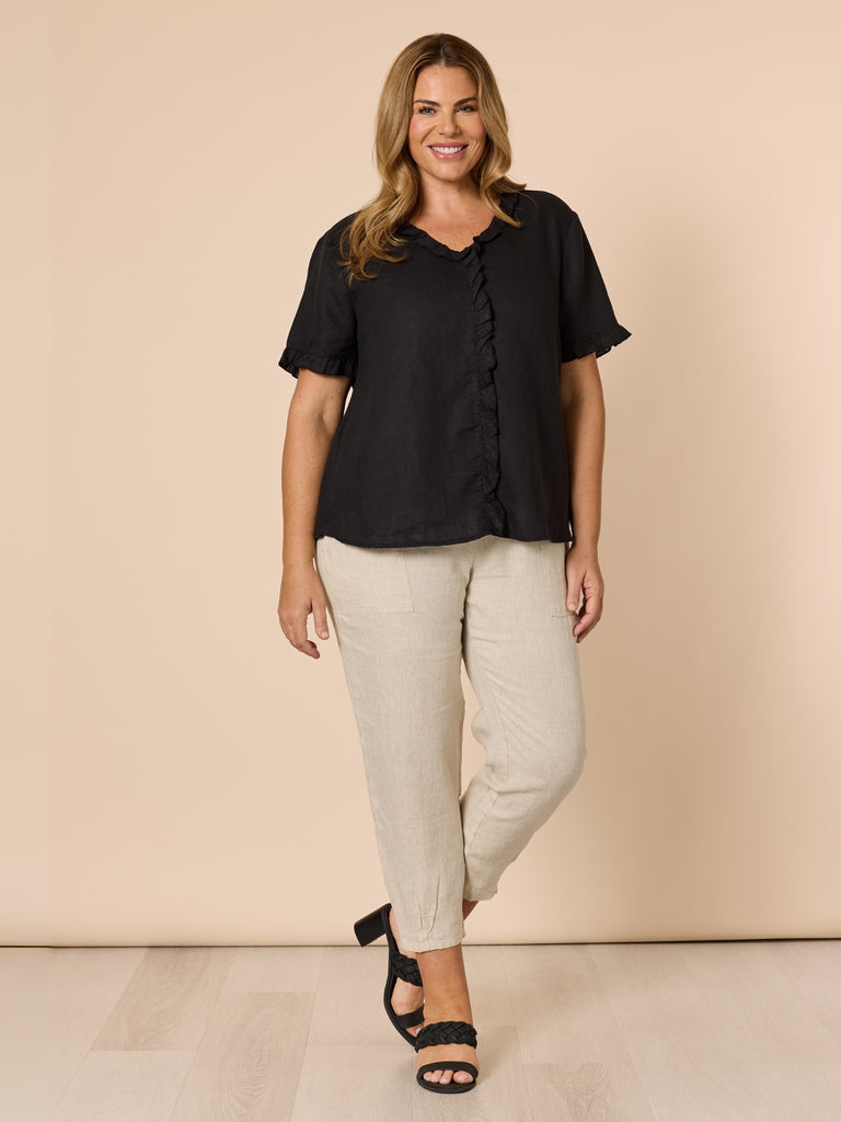 Tiffany Short Sleeve Linen Top - Black GORDON SMITH